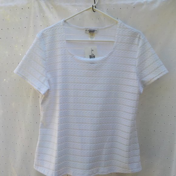 NWT White short sleeve Dress Top with partial sheer stripes SZ XL - Picture 4 of 16
